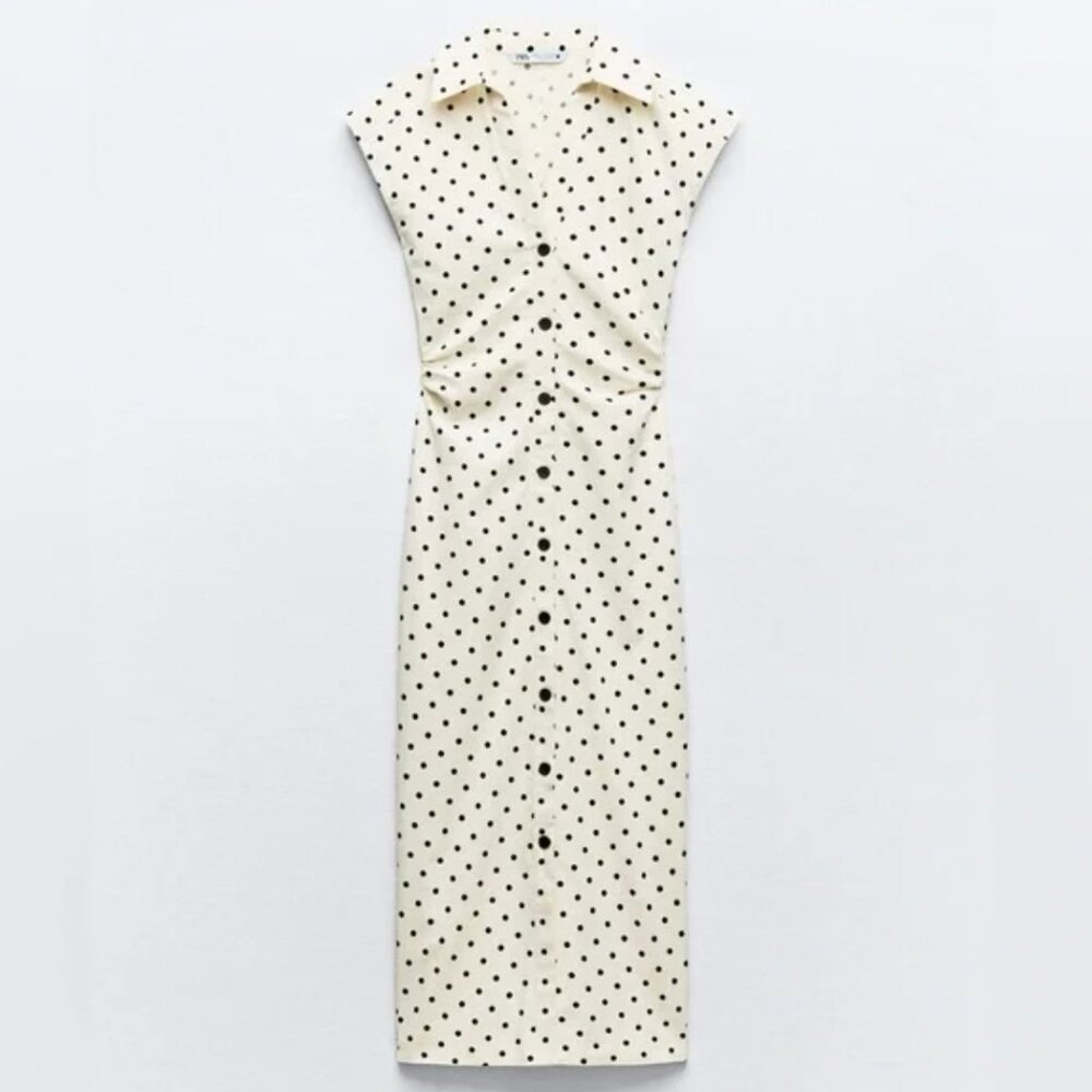 Zara Linen Polka dot fitted dress